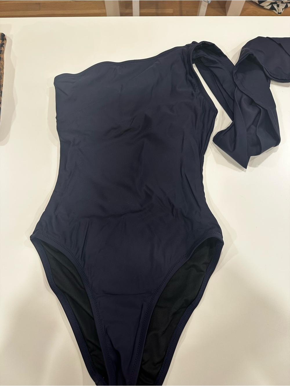 J. Crew Navy One-Shoulder Swimsuit